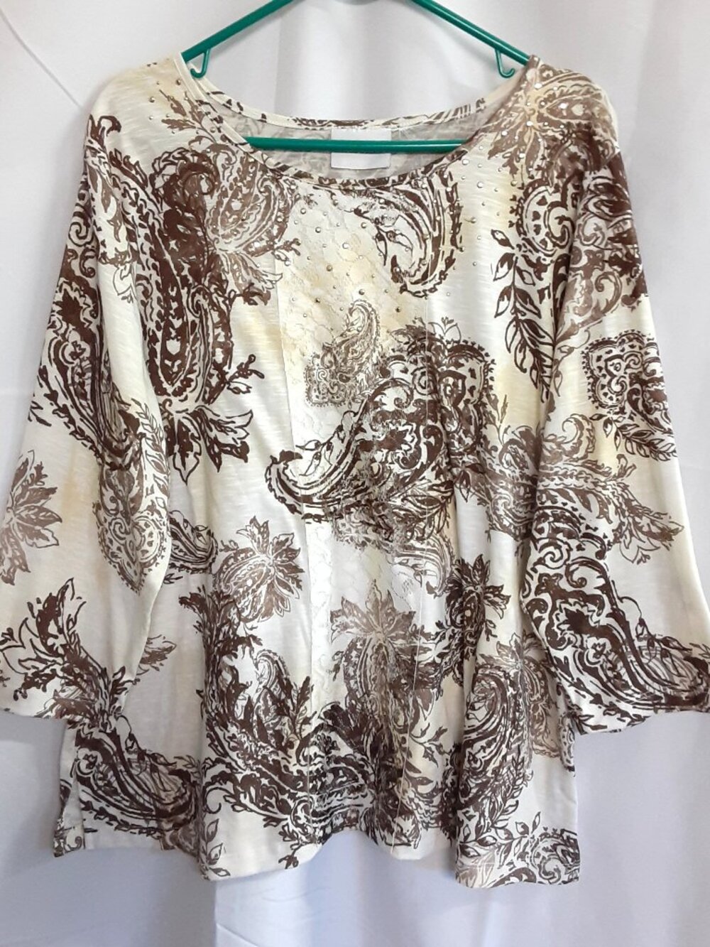 Alfred Dunner Blouse Size 3X Lace Front 3/4 Sleeve Neutral Colors Machine Wash